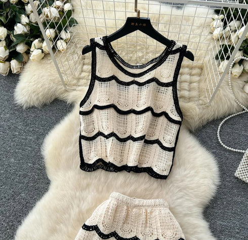 Spring Crochet Tank Tops With Skirts Sets